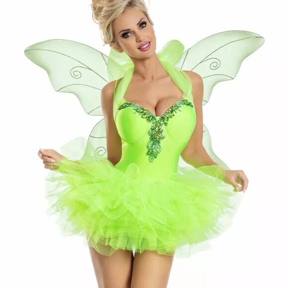 Party King Tink Green Halter Bodysuit Tinkerbell Fairy Costume PK2006 - Picture 1 of 3